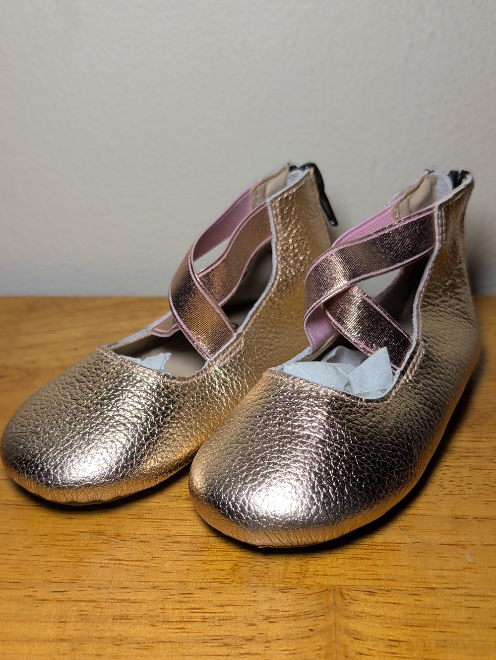 Monkey Feet Rose Gold Pebbled Leather Zip Back Ballet Flats Girls Size 12-18M